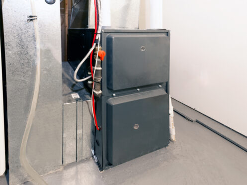 A home high energy efficient furnace in a basement